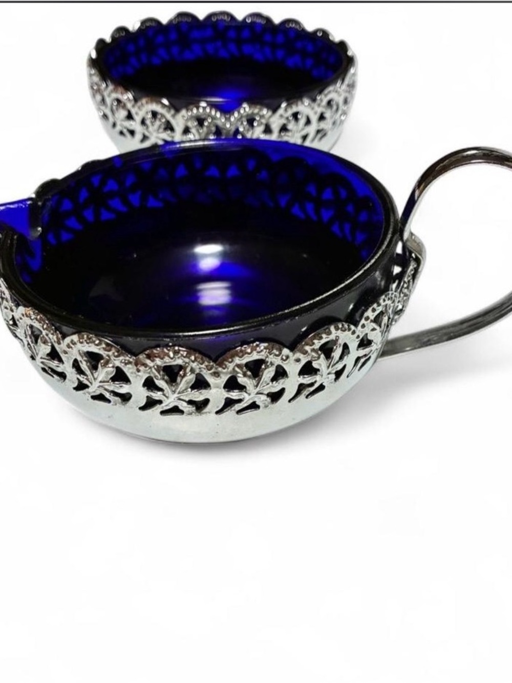 Vintage Celtic Quality Chrome Plated Filigree Cream And Sugar Set .